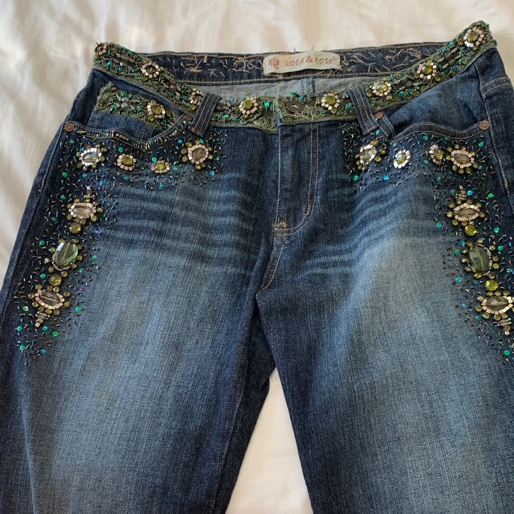 RARE FIND! Rosa & Rose Embellished Blue Jeans size Large